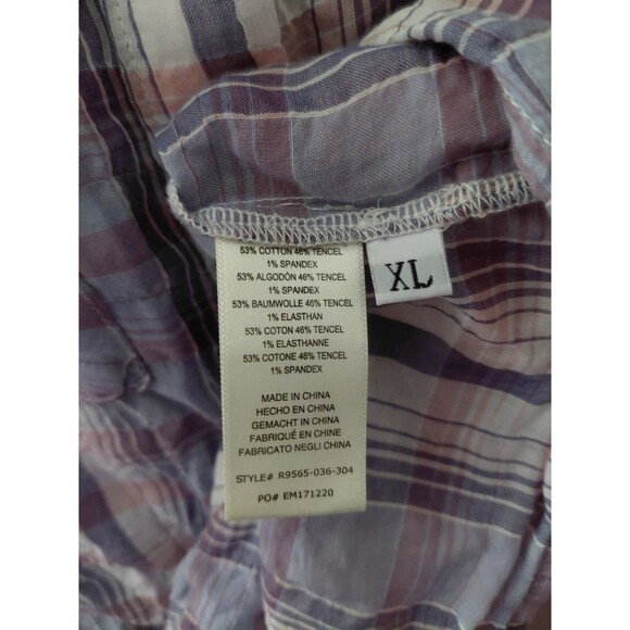 Cloth & Stone Women's Purple Blue Plaid Short Sleeve Button Down Shirt Size XL - Picture 10 of 12